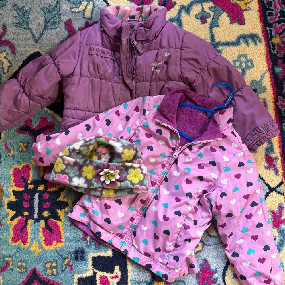 OshKosh B'gosh Heart Print Jacket Purple bundle lot hat zip up coat winter set